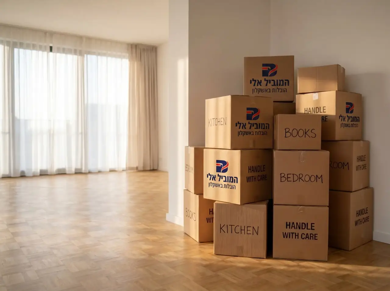 קרטונים ארוזים ומסומנים בדירה